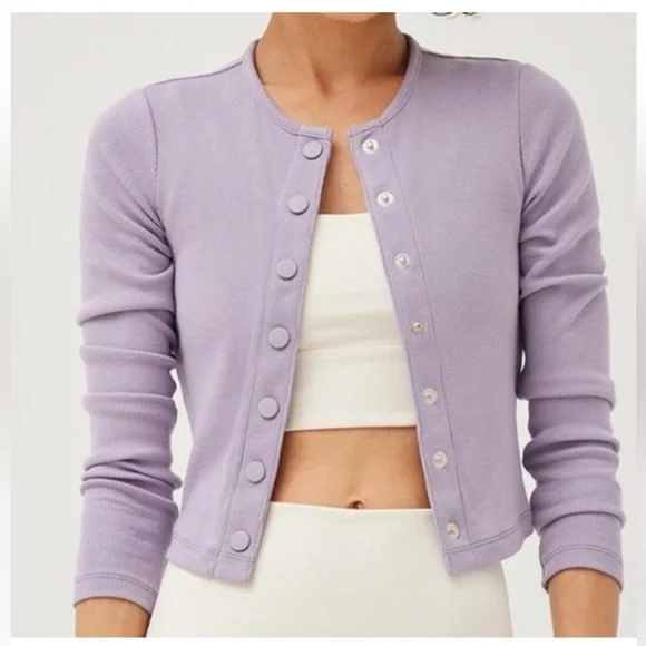 NWT Outdoor Voices CozyRib Cropped Cardigan in Earl Grey - Picture 3 of 8